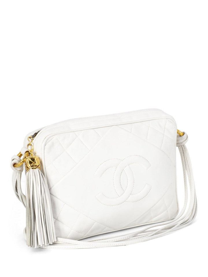 Top Quality Chanel Quilted Leather Camera Bag White