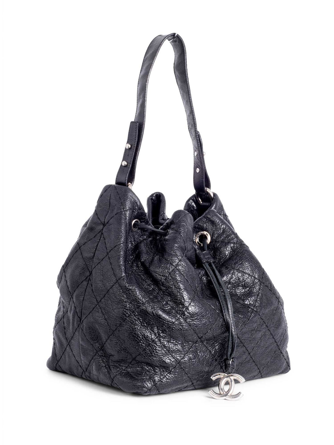 Top Quality Chanel Quilted Leather Drawstring Large Bucket Bag Black