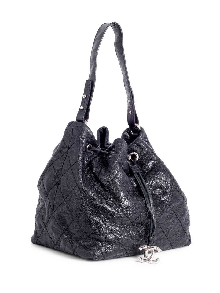 Top Quality Chanel Quilted Leather Drawstring Large Bucket Bag Black