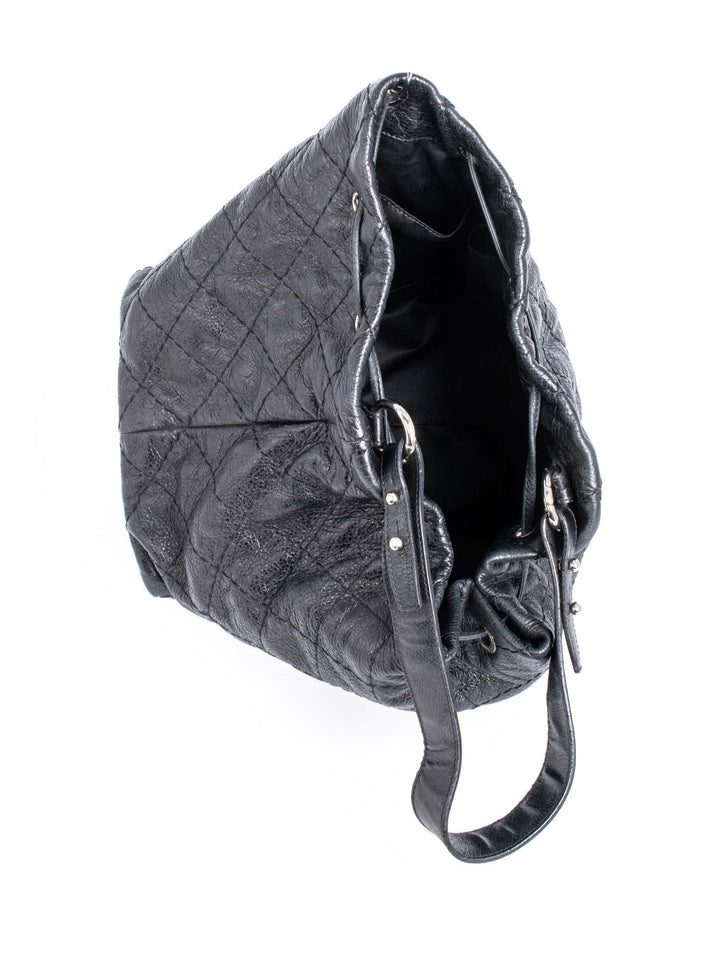 Top Quality Chanel Quilted Leather Drawstring Large Bucket Bag Black