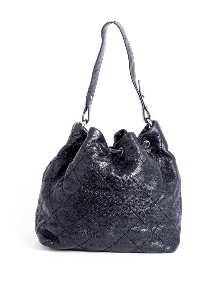 Top Quality Chanel Quilted Leather Drawstring Large Bucket Bag Black