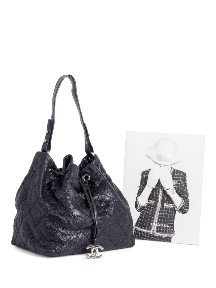 Top Quality Chanel Quilted Leather Drawstring Large Bucket Bag Black