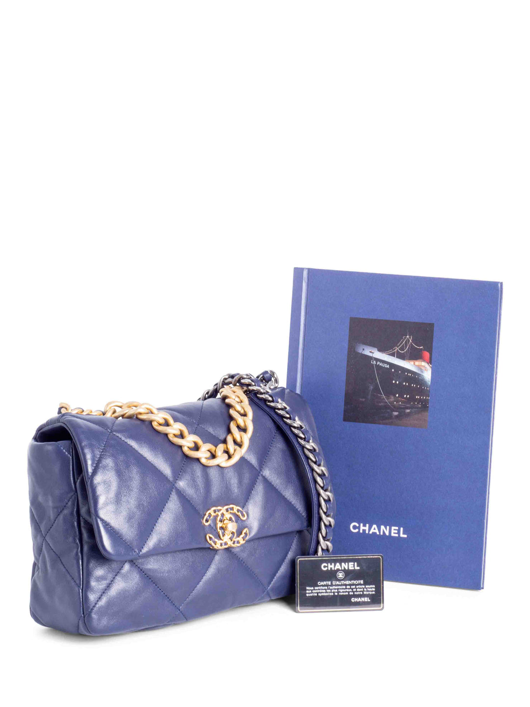 Top Quality Chanel Quilted Leather Large 19 Flap Messenger Bag Navy Blue