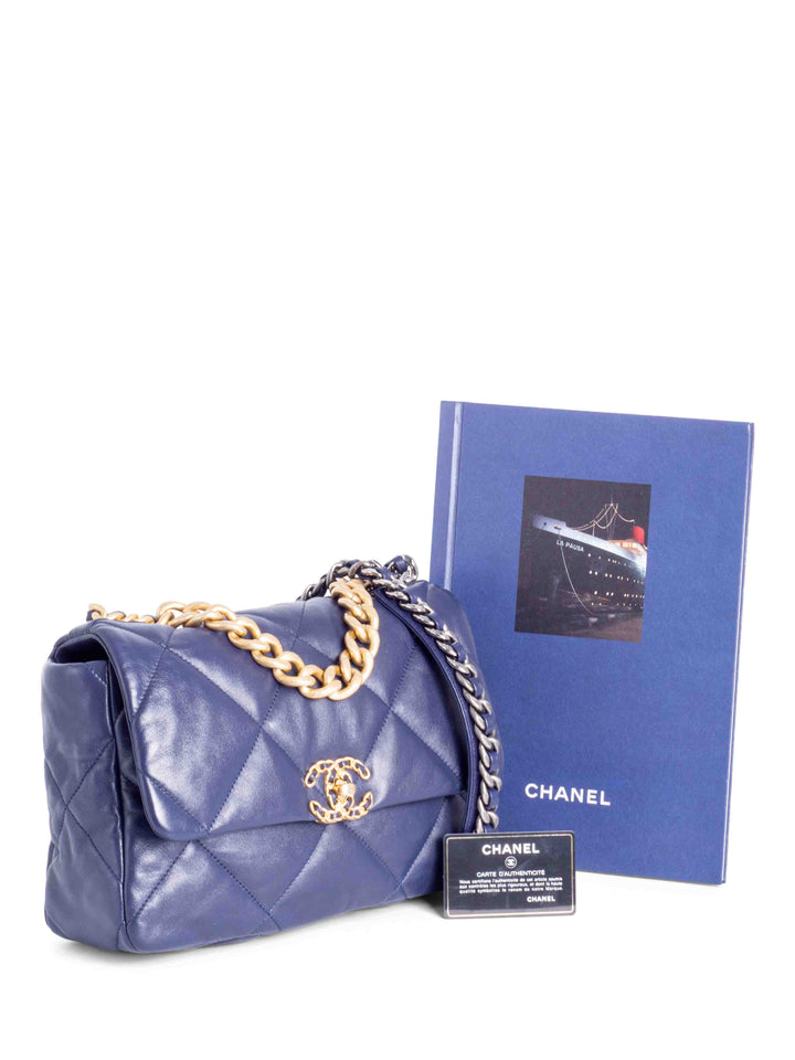 Top Quality Chanel Quilted Leather Large 19 Flap Messenger Bag Navy Blue