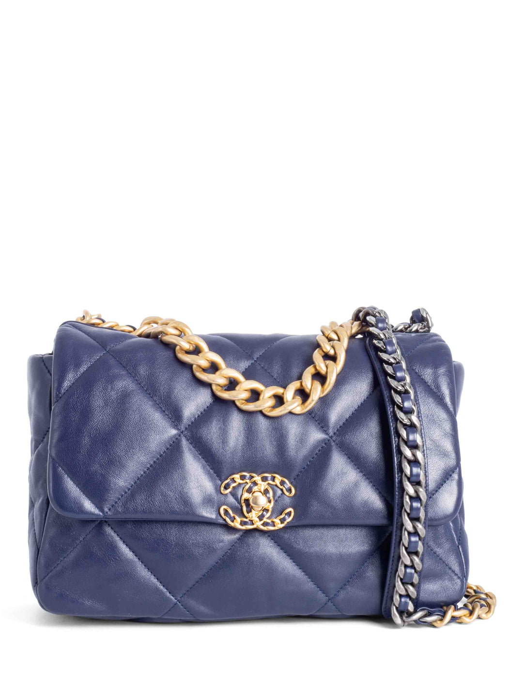 Top Quality Chanel Quilted Leather Large 19 Flap Messenger Bag Navy Blue