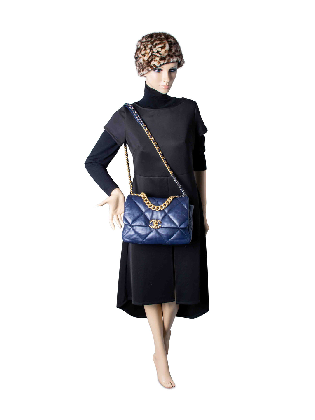 Top Quality Chanel Quilted Leather Large 19 Flap Messenger Bag Navy Blue