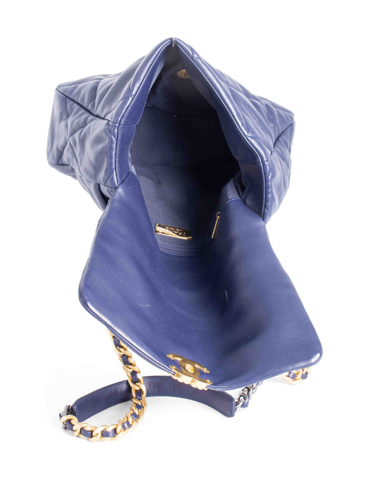 Top Quality Chanel Quilted Leather Large 19 Flap Messenger Bag Navy Blue