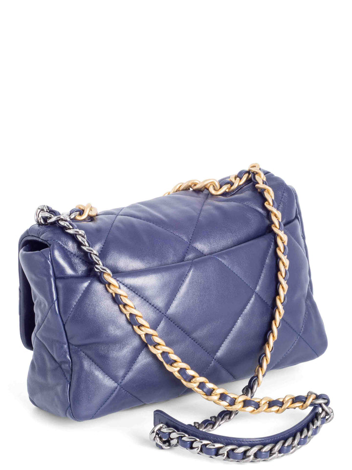 Top Quality Chanel Quilted Leather Large 19 Flap Messenger Bag Navy Blue