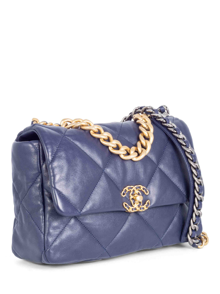Top Quality Chanel Quilted Leather Large 19 Flap Messenger Bag Navy Blue