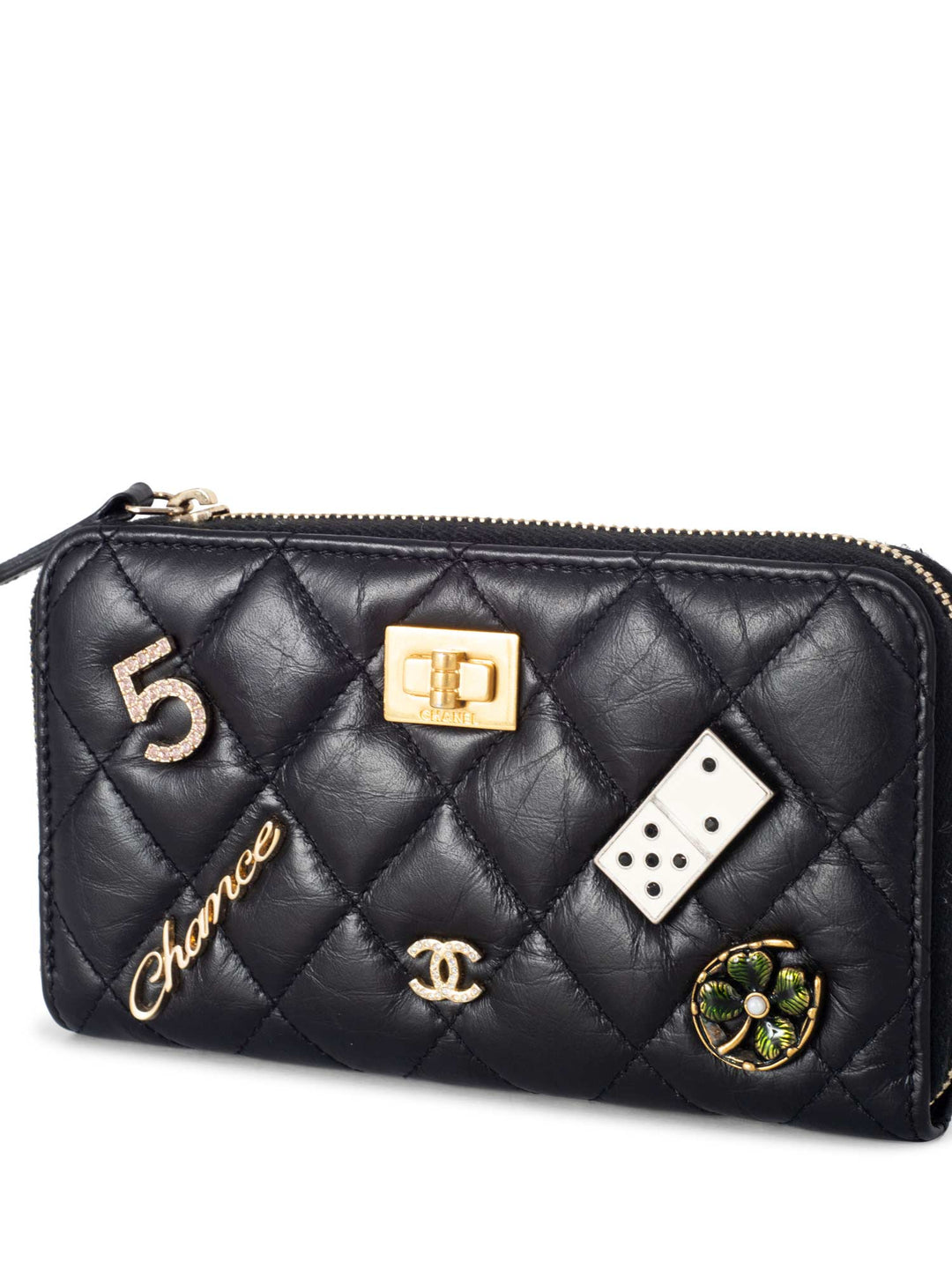 Top Quality Chanel Quilted Leather Lucky Charms Reissue Zip Around Wallet Black
