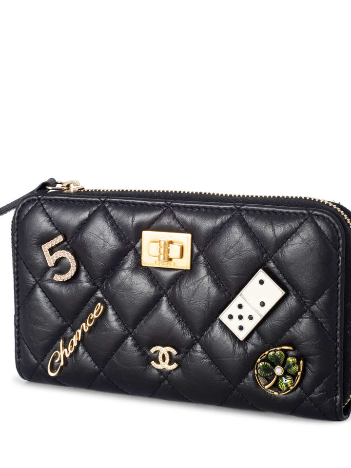 Top Quality Chanel Quilted Leather Lucky Charms Reissue Zip Around Wallet Black