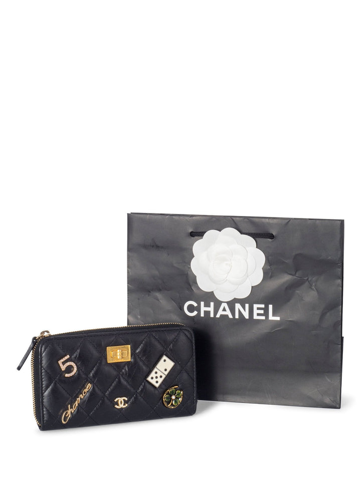 Top Quality Chanel Quilted Leather Lucky Charms Reissue Zip Around Wallet Black