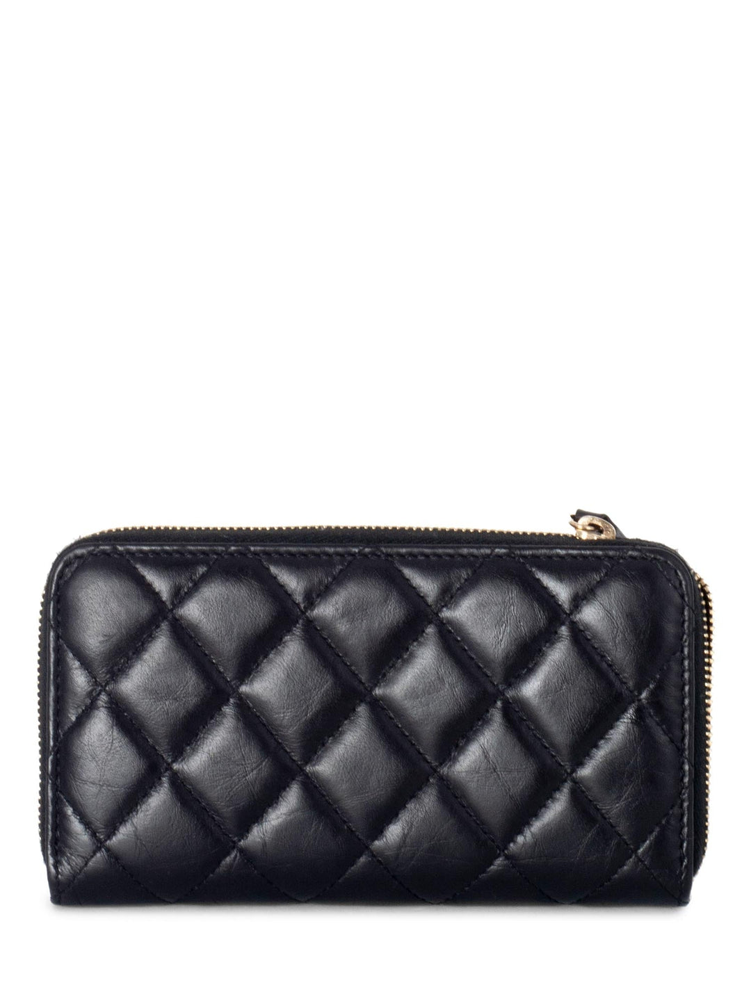 Top Quality Chanel Quilted Leather Lucky Charms Reissue Zip Around Wallet Black