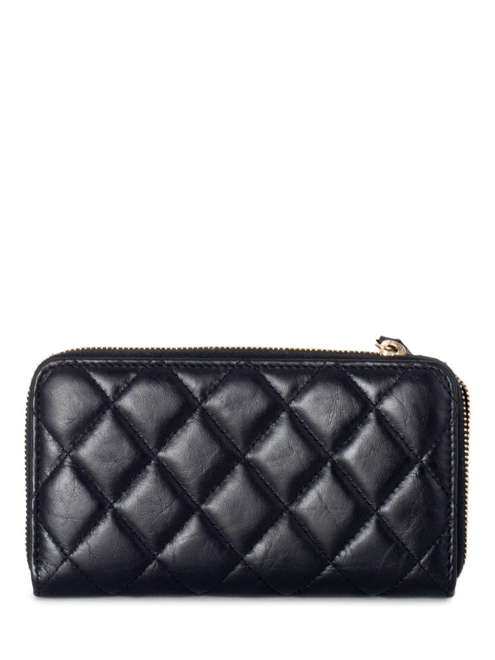 Top Quality Chanel Quilted Leather Lucky Charms Reissue Zip Around Wallet Black