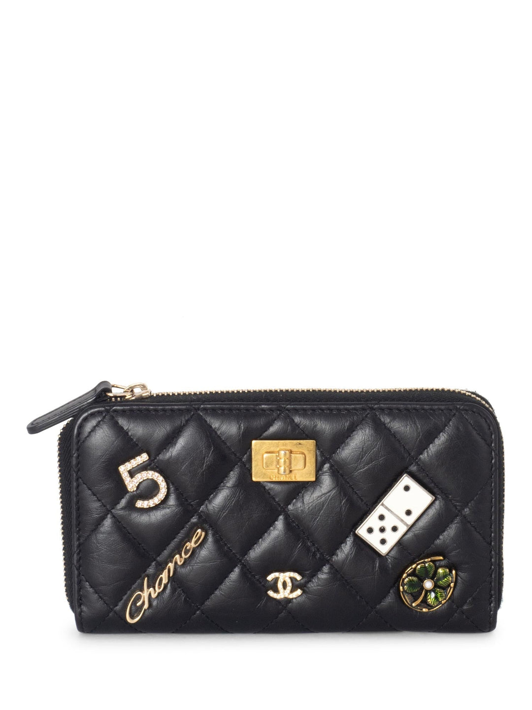 Top Quality Chanel Quilted Leather Lucky Charms Reissue Zip Around Wallet Black