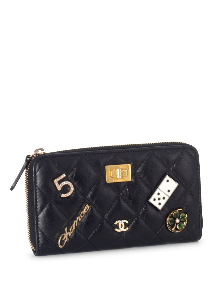 Top Quality Chanel Quilted Leather Lucky Charms Reissue Zip Around Wallet Black