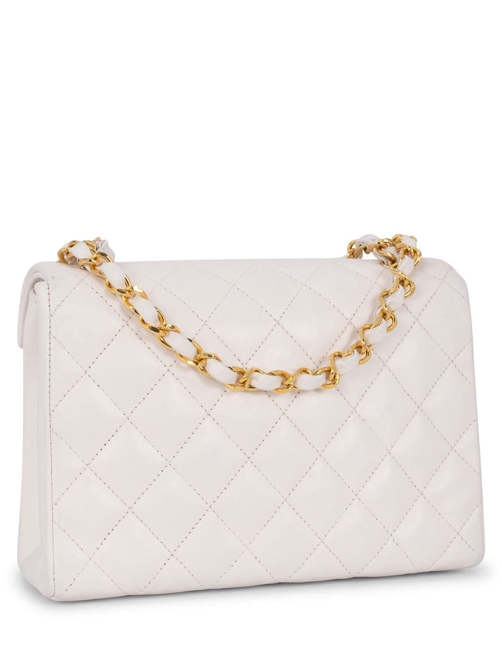 Top Quality Chanel Quilted Leather Mini Flap Messenger Bag White