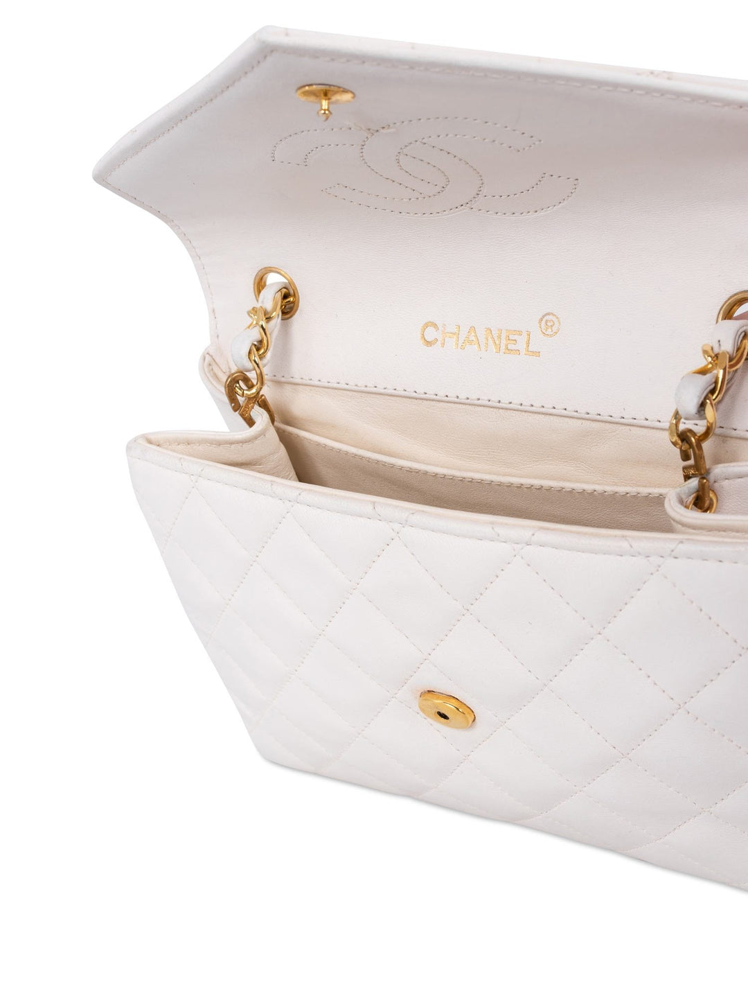 Top Quality Chanel Quilted Leather Mini Flap Messenger Bag White