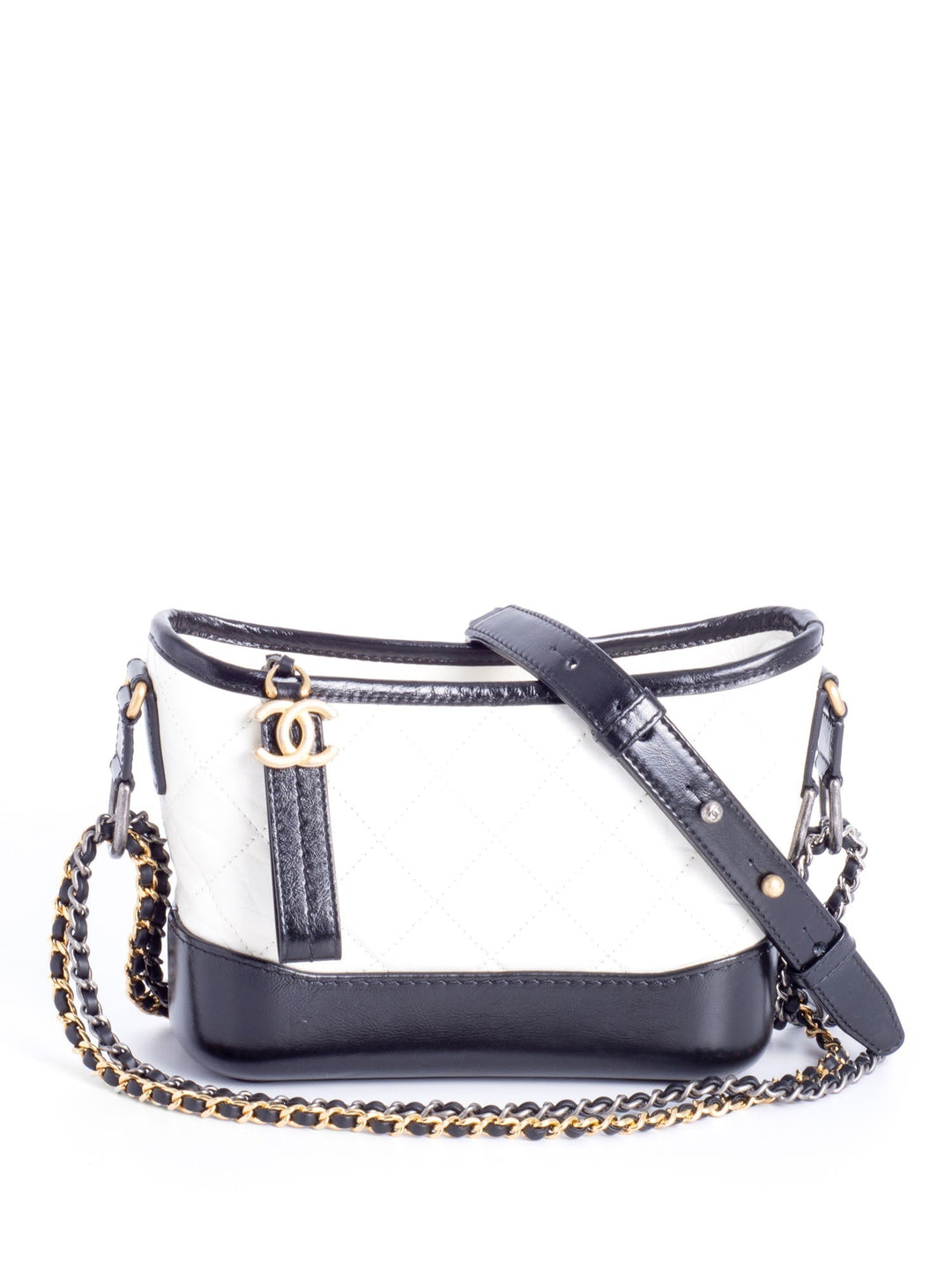 Top Quality Chanel Quilted Leather Mini Gabrielle Messenger Bag White Black