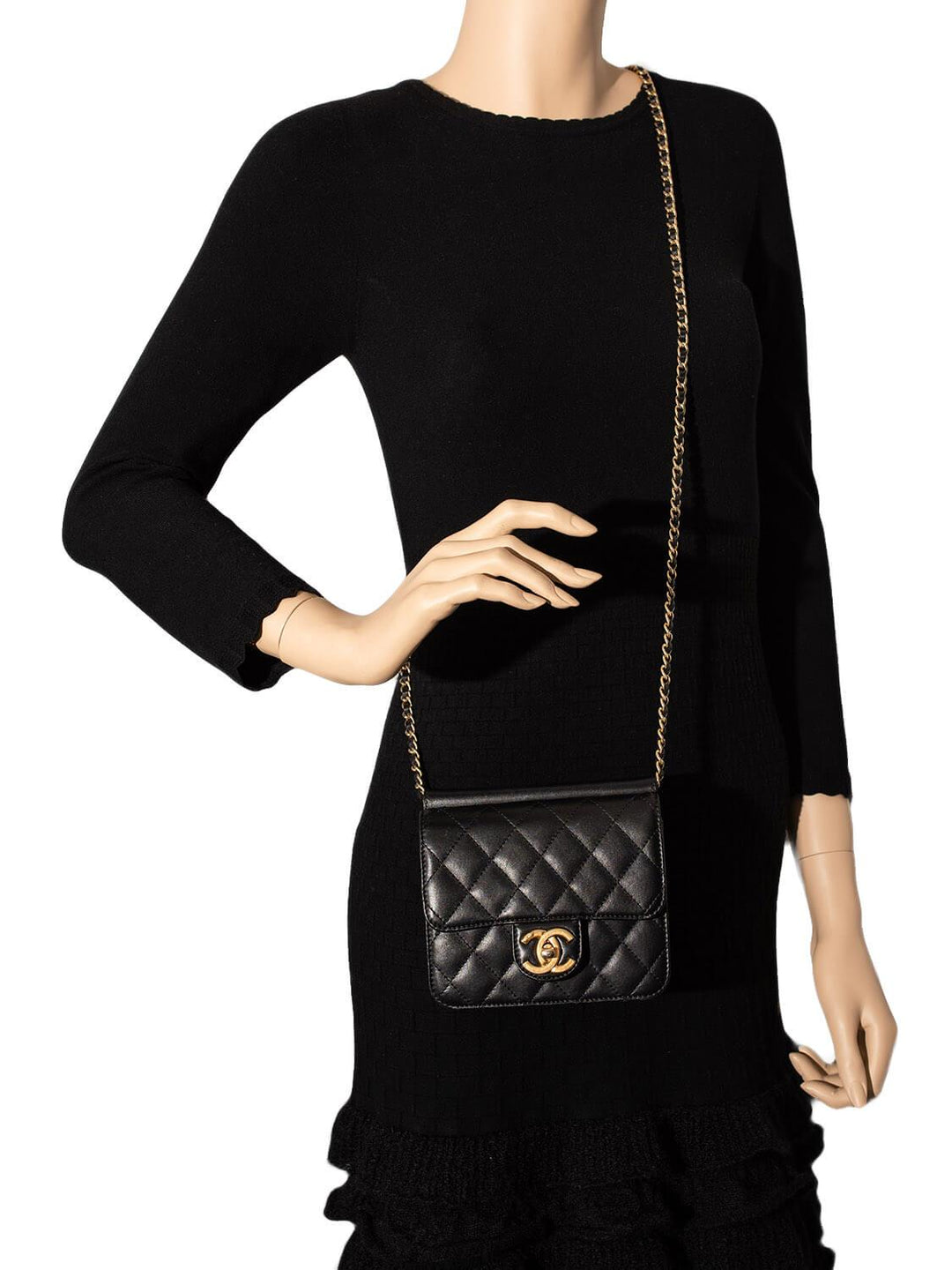 Top Quality Chanel Quilted Leather Mini Square Flap Bag Black