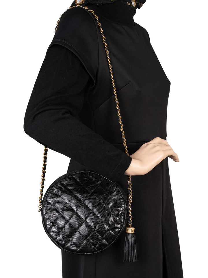 Top Quality Chanel Quilted Leather Round Tassel Messenger Bag Black