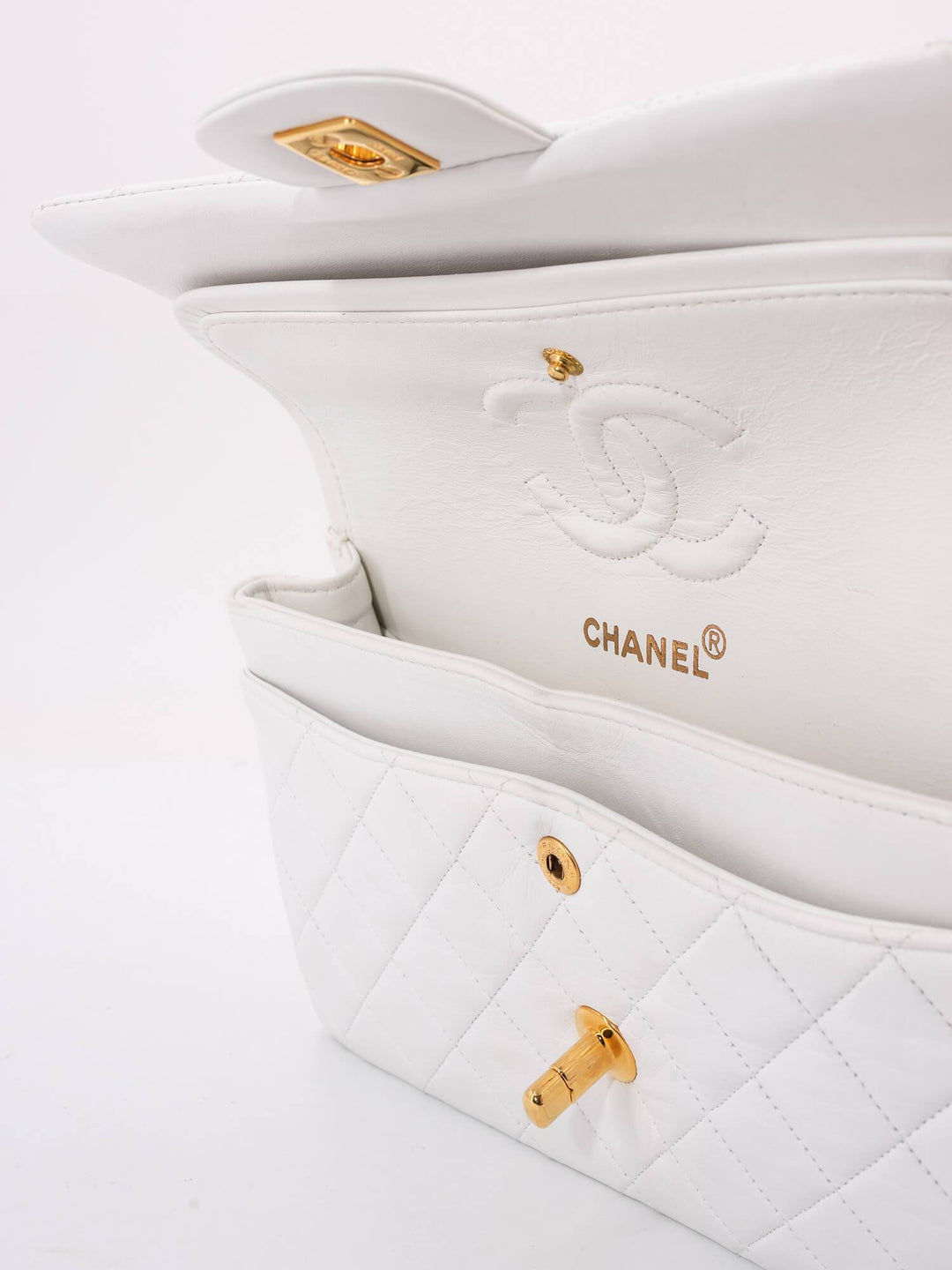 Top Quality Chanel Quilted Leather Small Double Flap Bag White