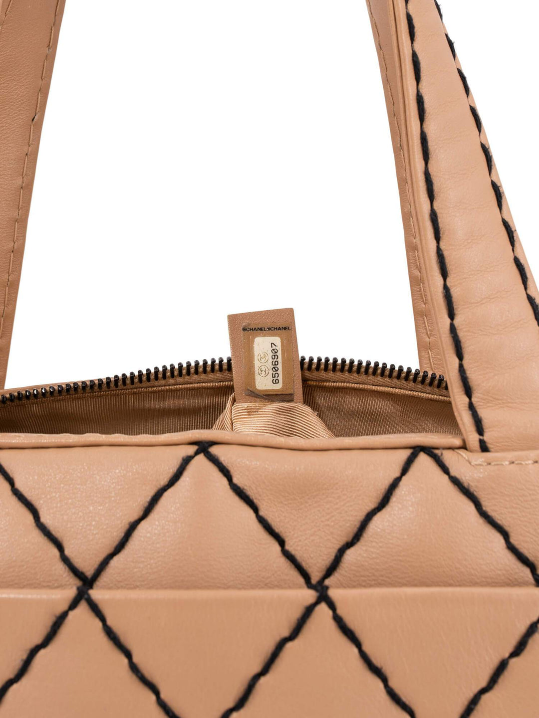 Top Quality Chanel Quilted Leather Surpique Bowler Bag Beige