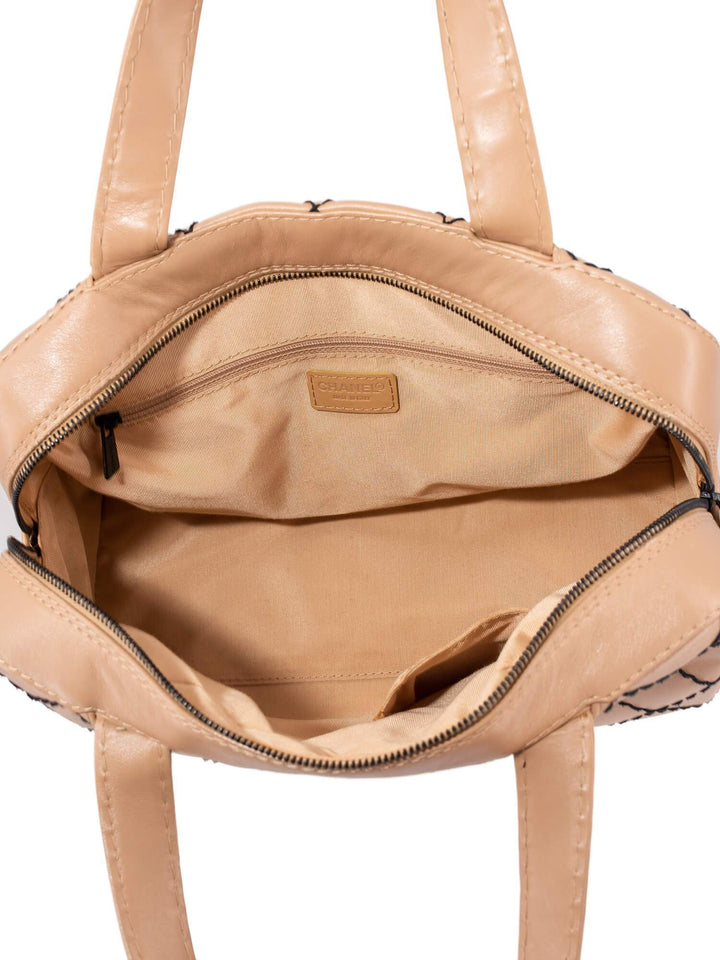 Top Quality Chanel Quilted Leather Surpique Bowler Bag Beige
