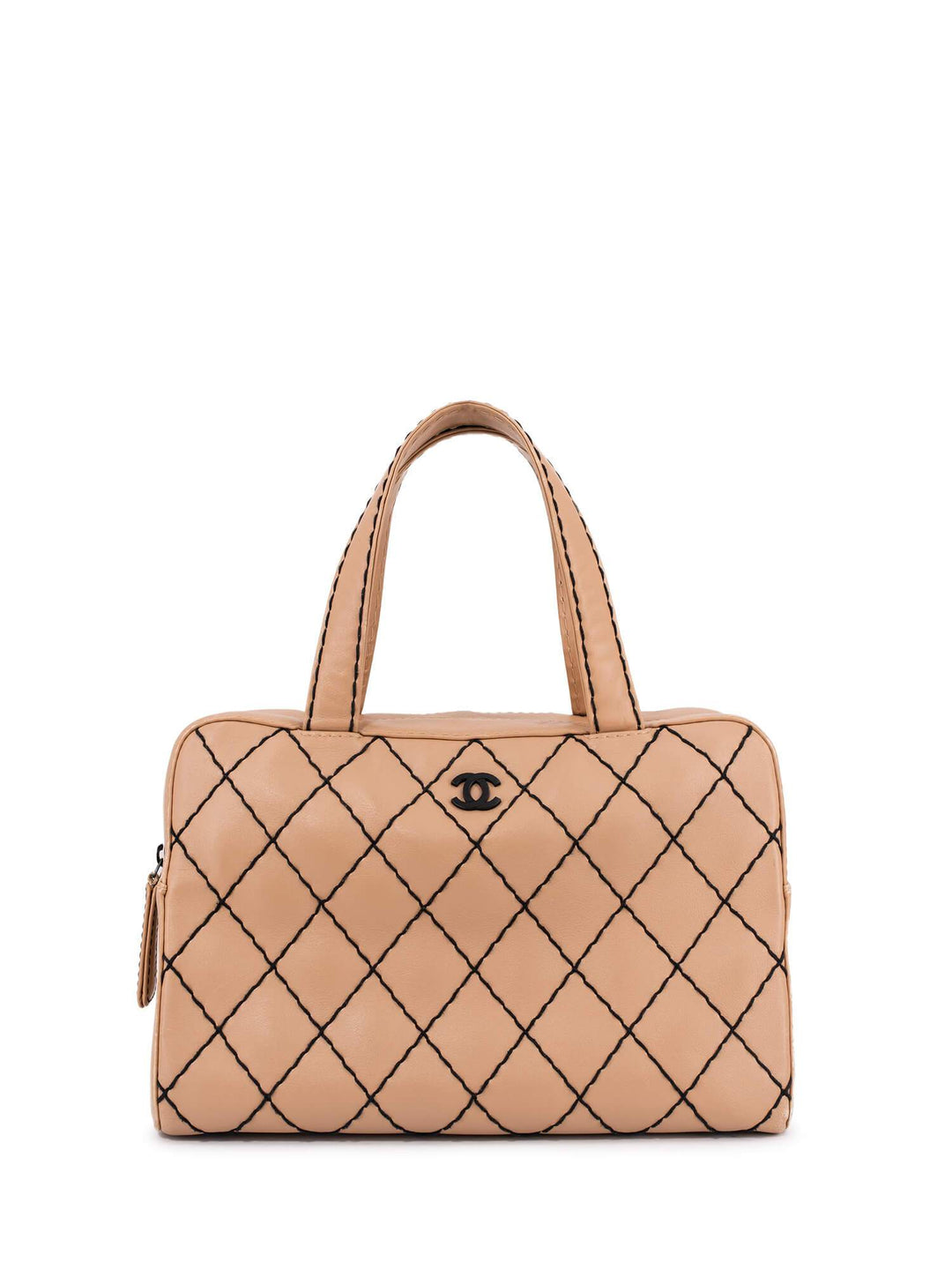 Top Quality Chanel Quilted Leather Surpique Bowler Bag Beige