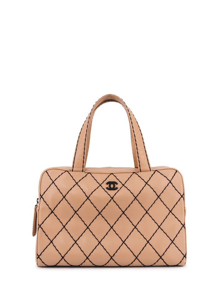 Top Quality Chanel Quilted Leather Surpique Bowler Bag Beige