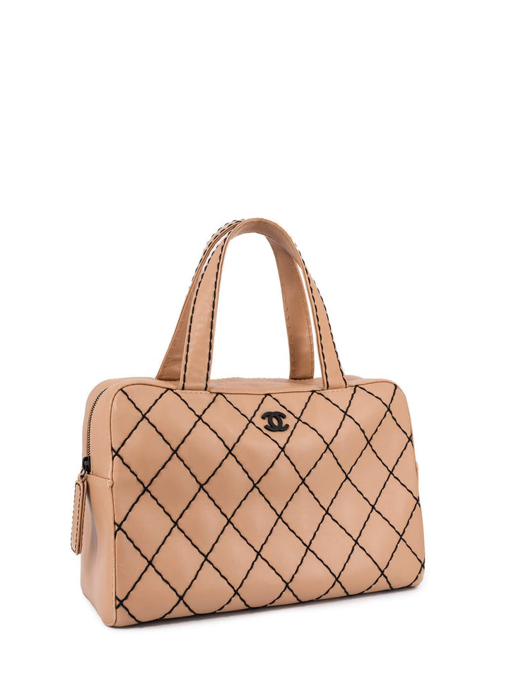 Top Quality Chanel Quilted Leather Surpique Bowler Bag Beige