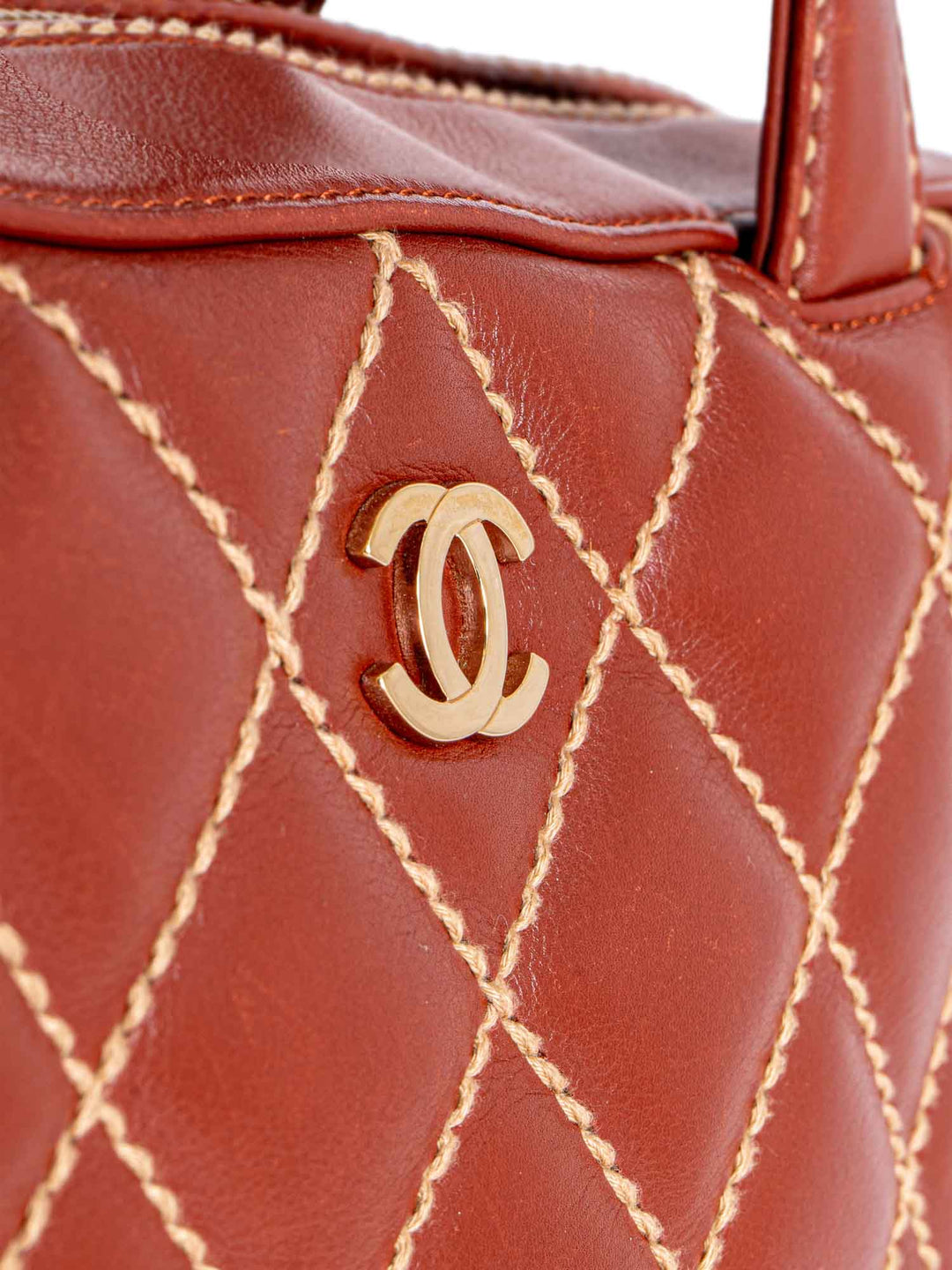Top Quality Chanel Quilted Leather Surpique Bowler Bag Brown