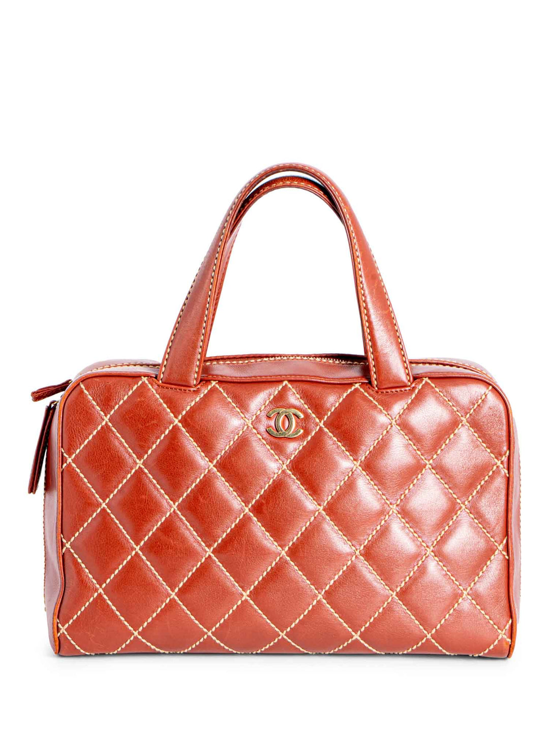 Top Quality Chanel Quilted Leather Surpique Bowler Bag Brown