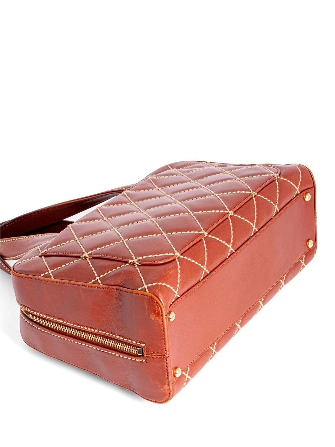 Top Quality Chanel Quilted Leather Surpique Bowler Bag Brown