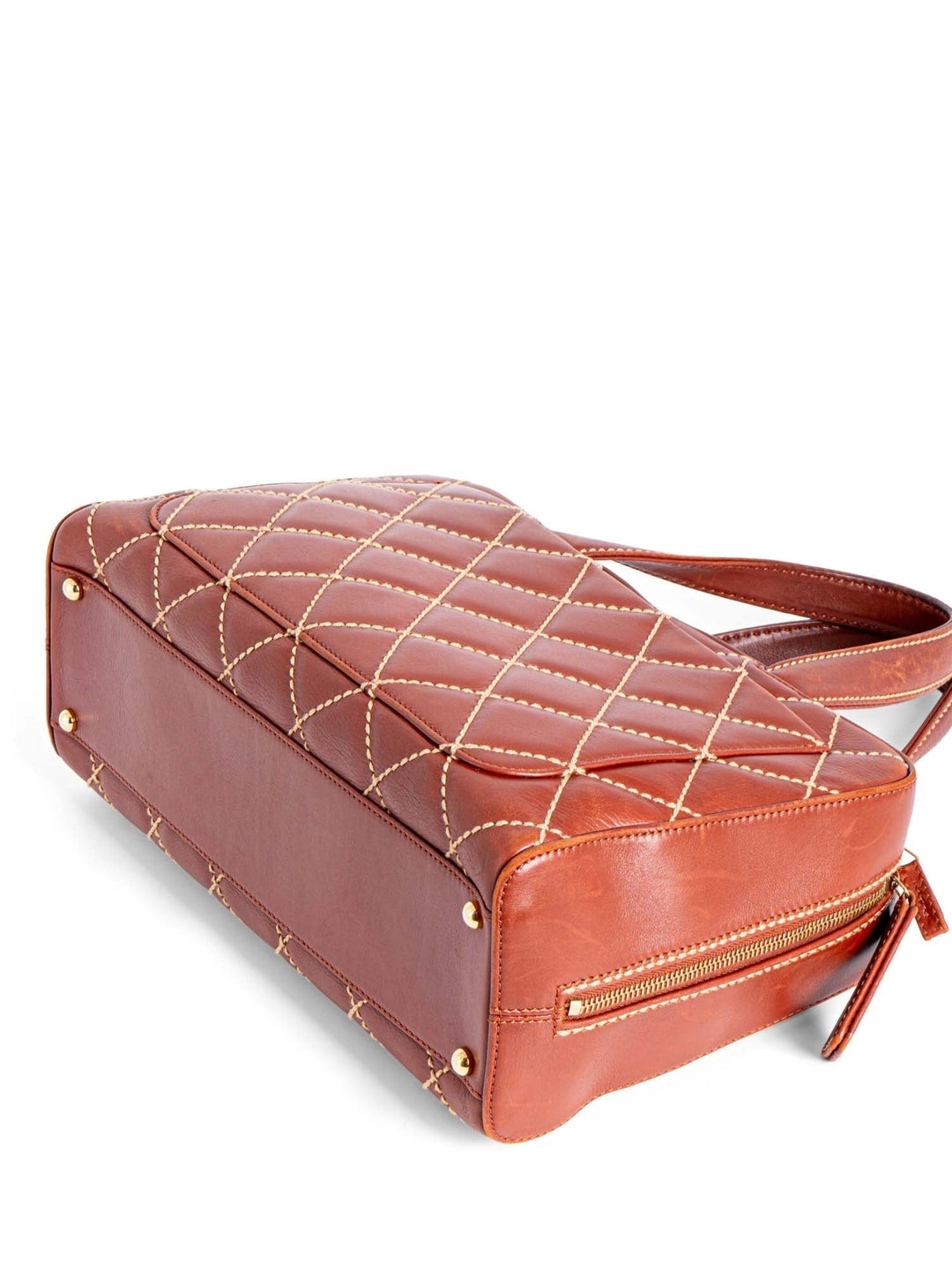 Top Quality Chanel Quilted Leather Surpique Bowler Bag Brown
