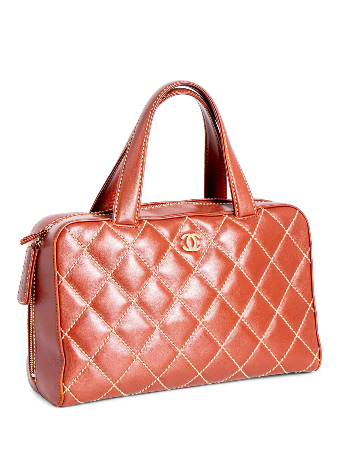 Top Quality Chanel Quilted Leather Surpique Bowler Bag Brown