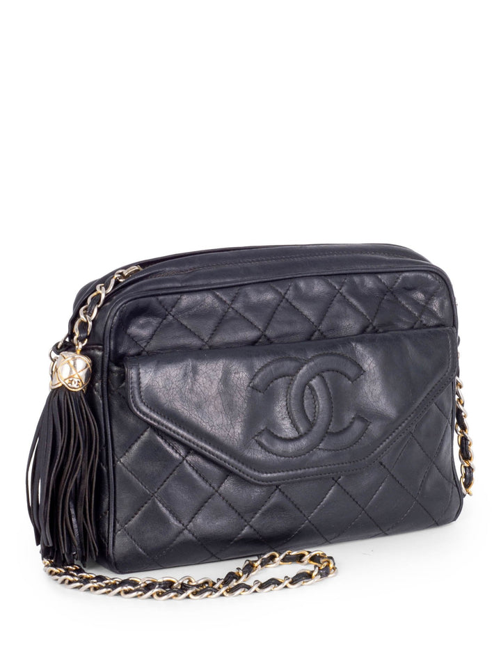 Top Quality Chanel Quilted Leather Tassel Camera Bag Black