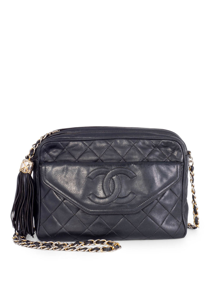 Top Quality Chanel Quilted Leather Tassel Camera Bag Black