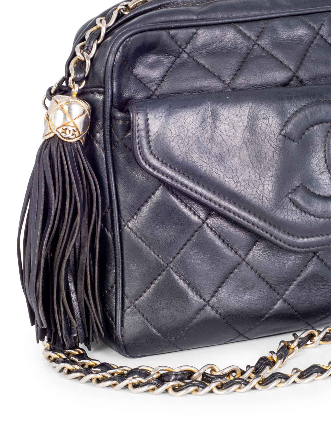 Top Quality Chanel Quilted Leather Tassel Camera Bag Black