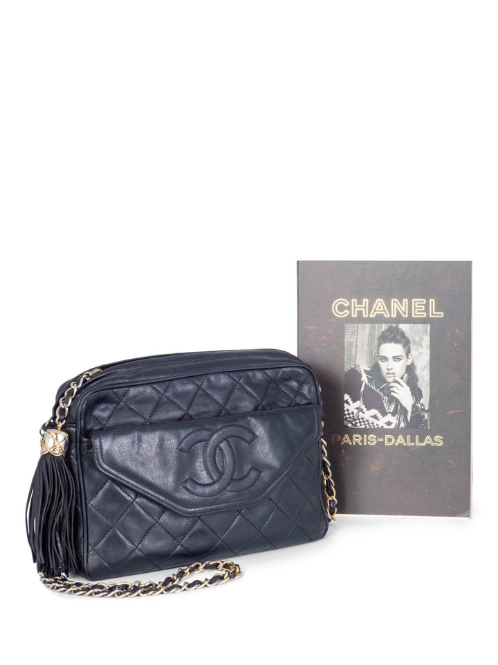 Top Quality Chanel Quilted Leather Tassel Camera Bag Black