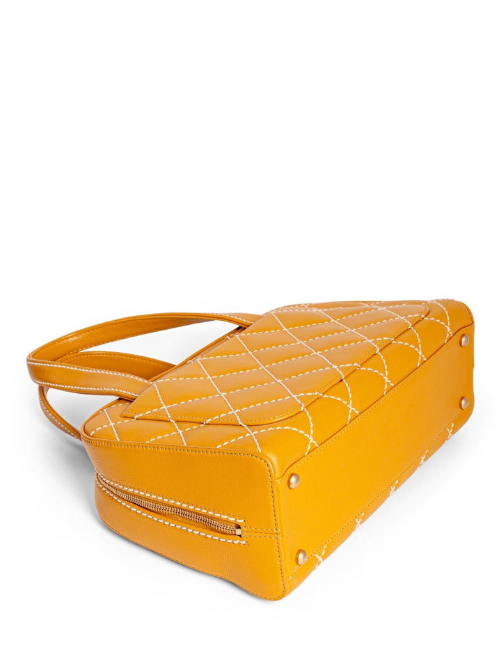 Top Quality Chanel Quilted Leather Top Handle Bag Yellow