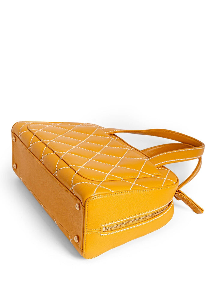 Top Quality Chanel Quilted Leather Top Handle Bag Yellow