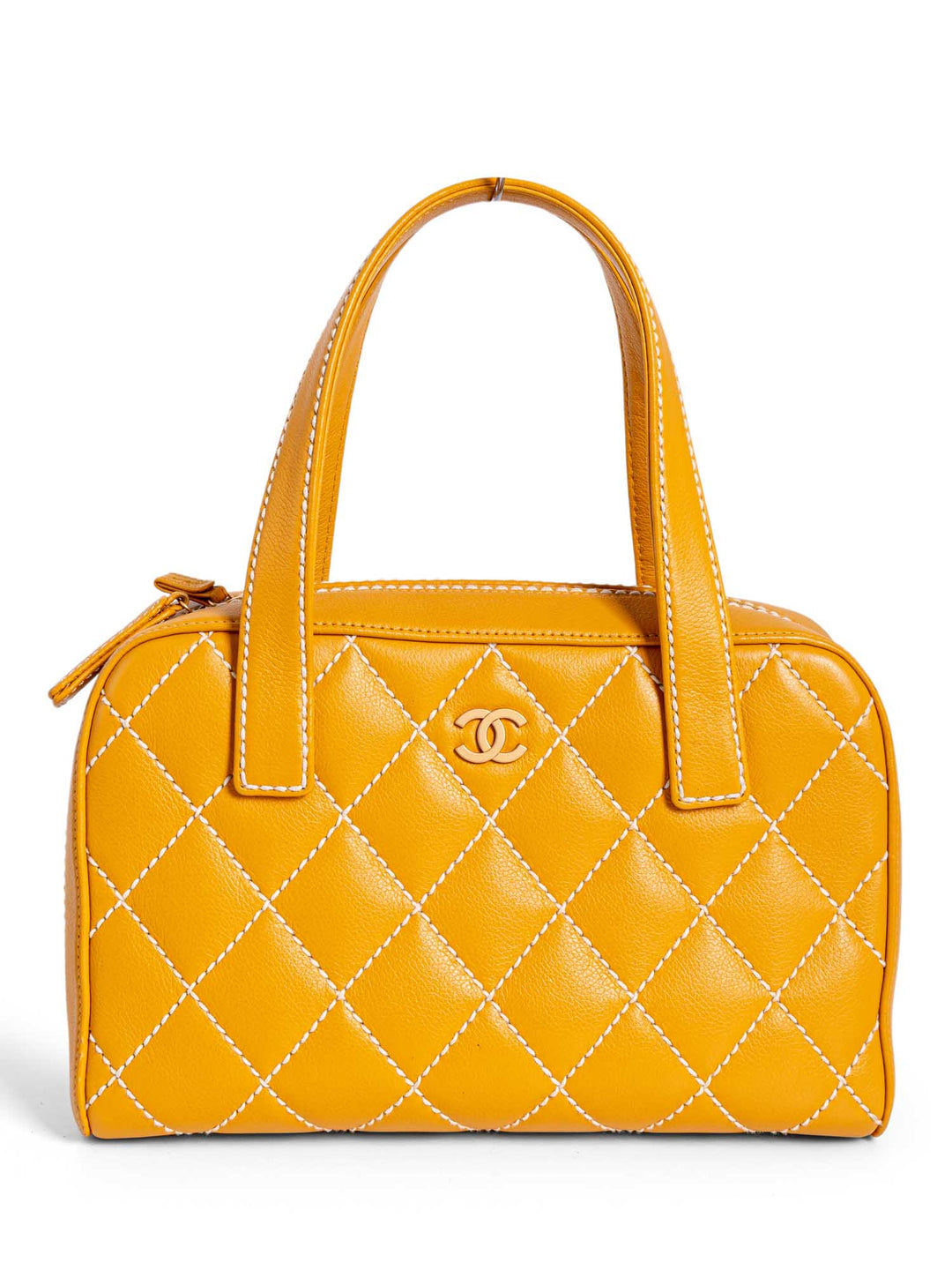 Top Quality Chanel Quilted Leather Top Handle Bag Yellow