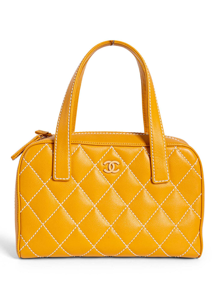 Top Quality Chanel Quilted Leather Top Handle Bag Yellow