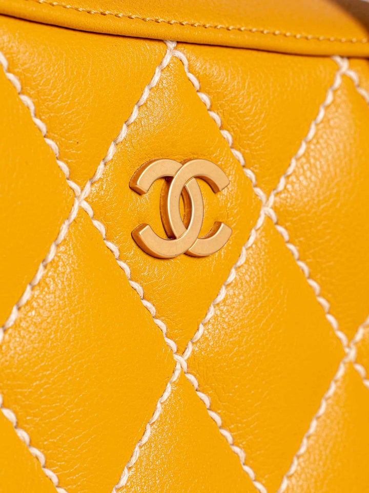 Top Quality Chanel Quilted Leather Top Handle Bag Yellow