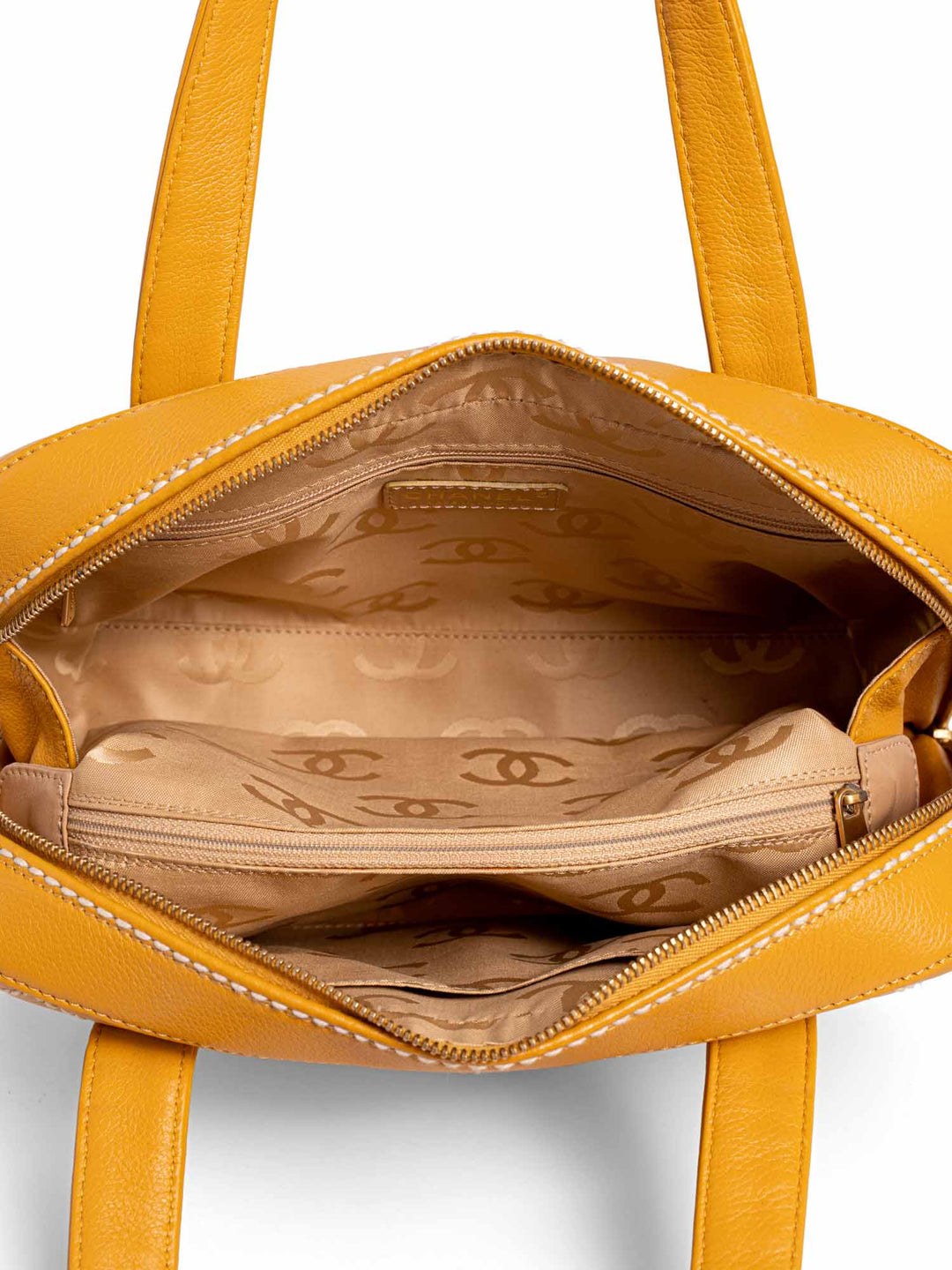 Top Quality Chanel Quilted Leather Top Handle Bag Yellow