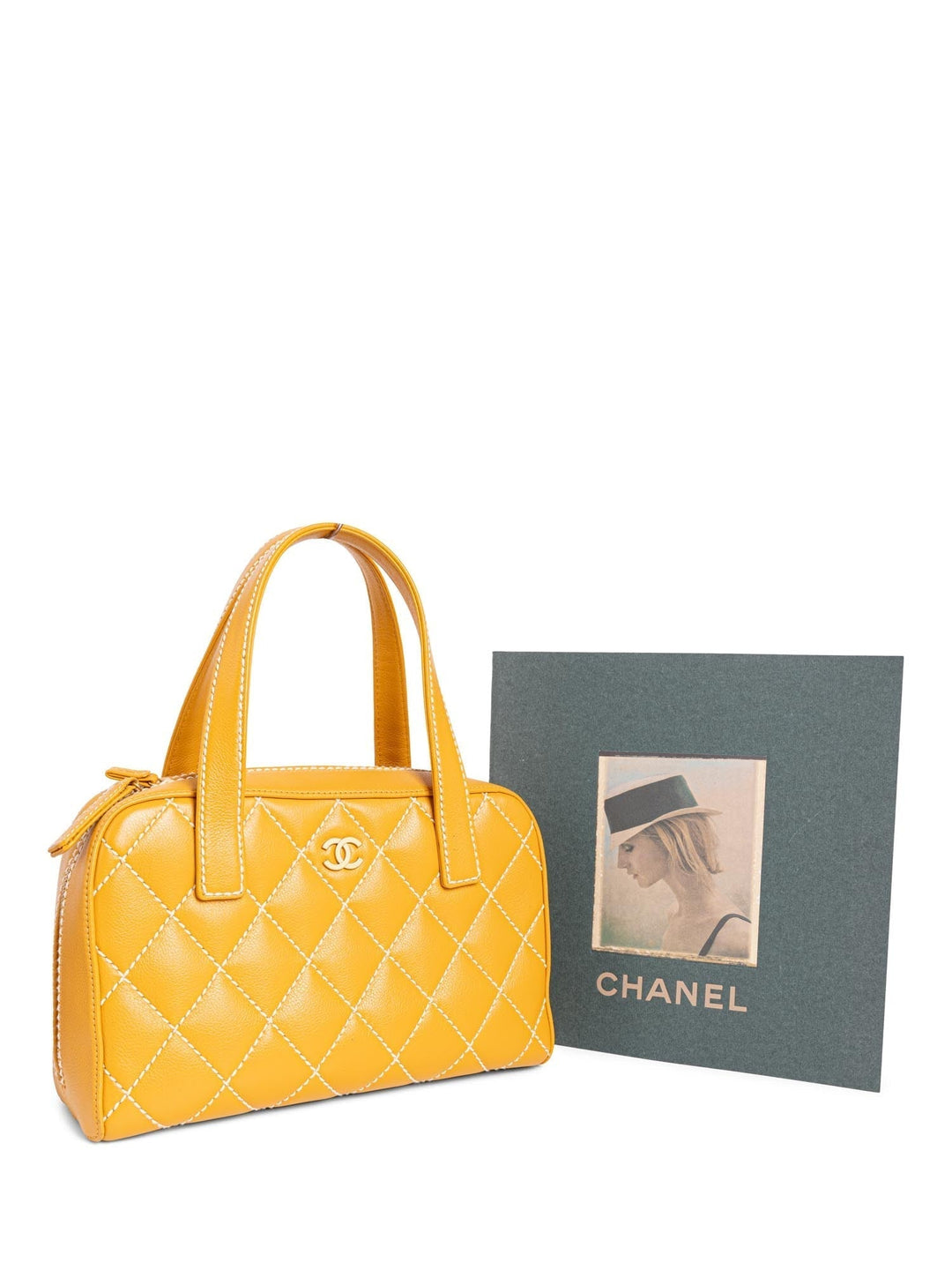 Top Quality Chanel Quilted Leather Top Handle Bag Yellow