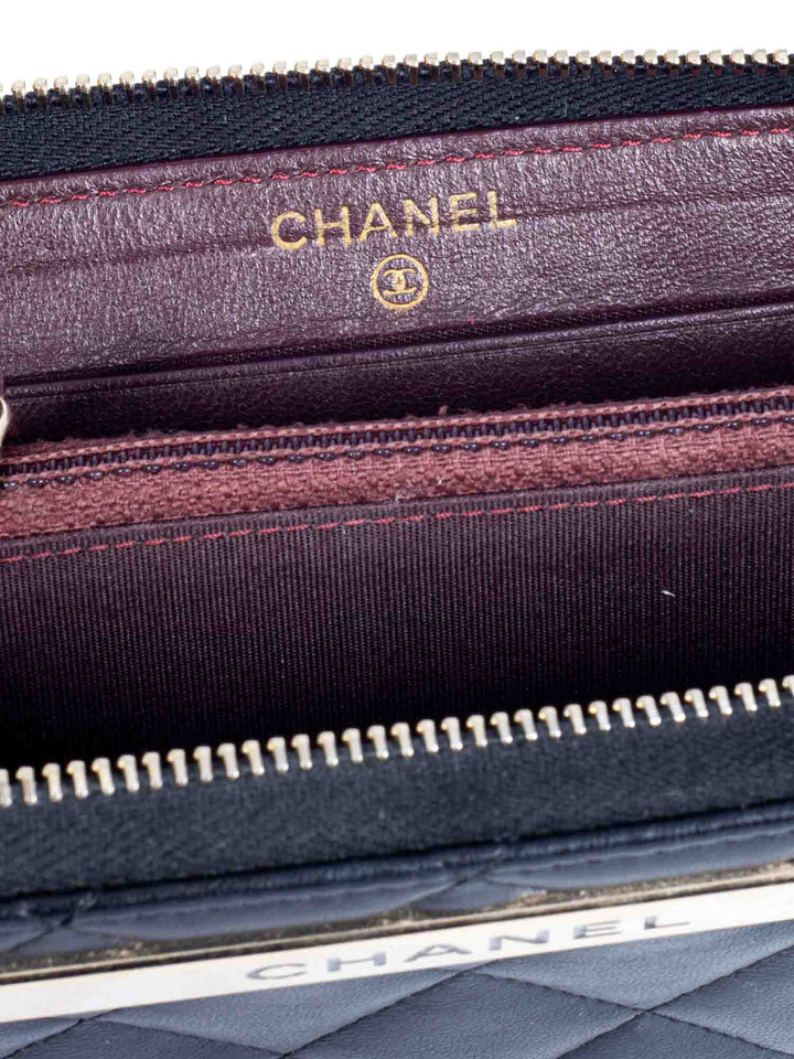 Top Quality Chanel Quilted Leather Trendy Plate Zip Around Wallet Black