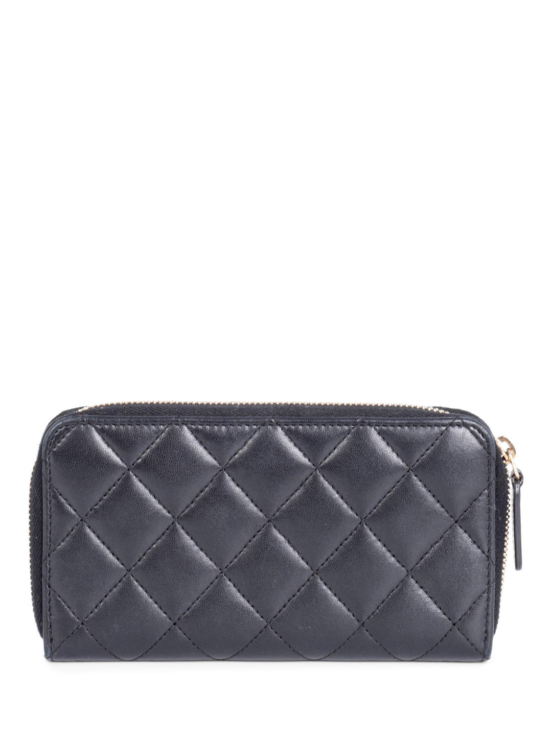 Top Quality Chanel Quilted Leather Trendy Plate Zip Around Wallet Black