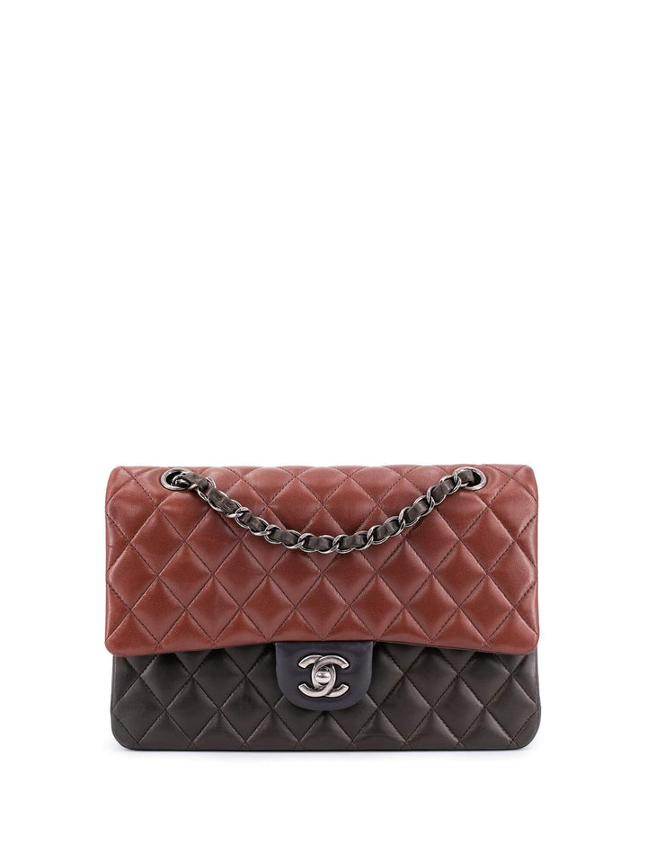 Top Quality Chanel Quilted Leather Tri-Color Medium Double Flap Bag Burgundy